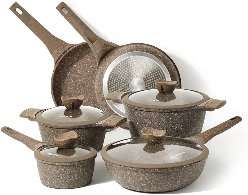 Carote Nonstick Pots and Pans Set, 10 Pcs Granite Stone Kitchen Cookware  Sets (Black)